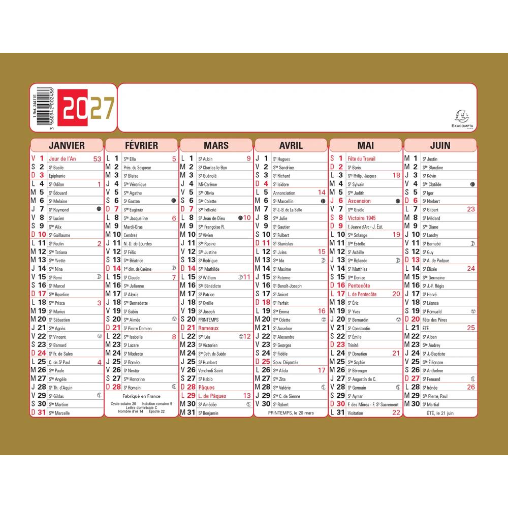 EXA Calendrier Tricolore Neutre 13x17-Calendrier-Exacompta-Papeterie du Dôme