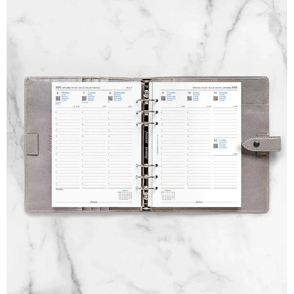 FFX A5 Agenda Semaine/2 Pages Verticale 5 Langues avec Heures-Recharge Agenda-Filofax-Papeterie du Dôme