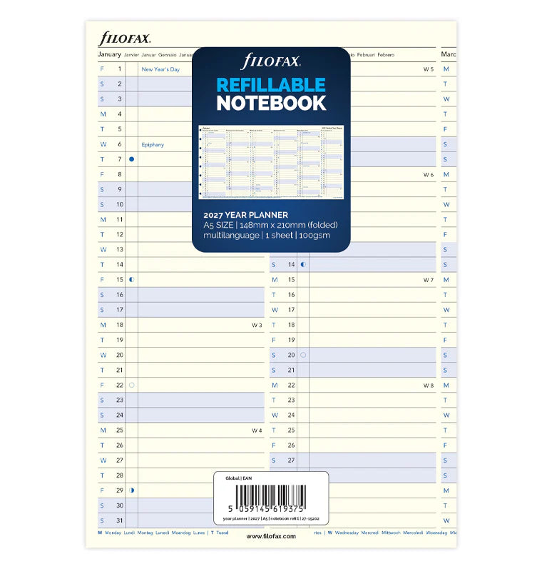FFX A5 Recharge Notebook Planner Annuel-Recharge Notebook-Filofax-A5-2027-Papeterie du Dôme