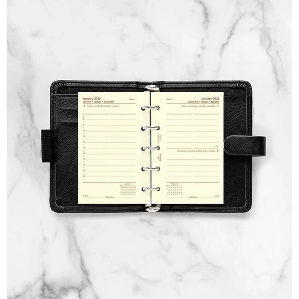 FFX Mini Agenda 1Jour/Page 4Langues Avec Heures Crème-Recharge Agenda-Filofax-Papeterie du Dôme