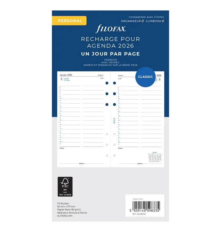 FFX Personal Agenda Jour par Page - français-Recharge Agenda-Filofax-2027-Papeterie du Dôme