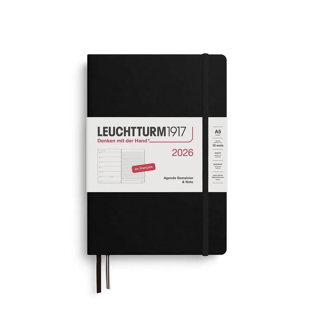 LCHT Agenda A5 Semainier & Carnet Rigide - Français-Agenda-Leuchtturm 1917-2026-Noir-A5-Papeterie du Dôme