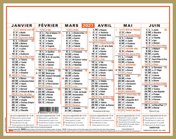 OBE Calendrier Classic 27x21-Calendrier-Oberthur-Papeterie du Dôme