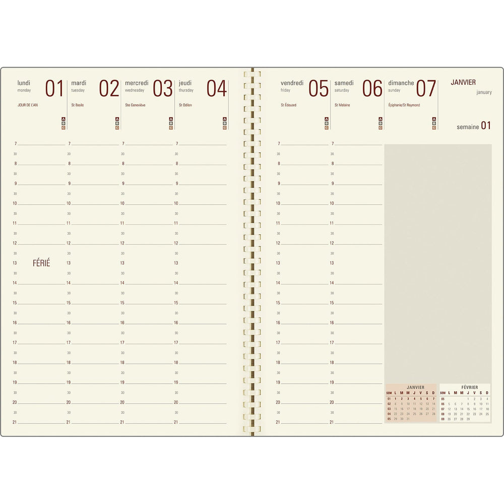 OBE Recharge Agenda Format 25 Semainier Vertical + 2 Pochettes-Recharge Agenda-Oberthur-2026-Papeterie du Dôme