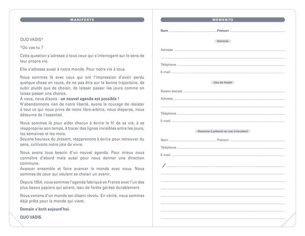 QVD Recharge Agenda Ministre Tranche Dorée-Recharge Agenda-Quo Vadis-Papeterie du Dôme