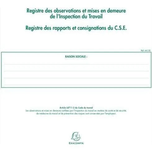 EXA Registre de l'Inspection du Travail 24x32-Registre-Exacompta-Papeterie du Dôme