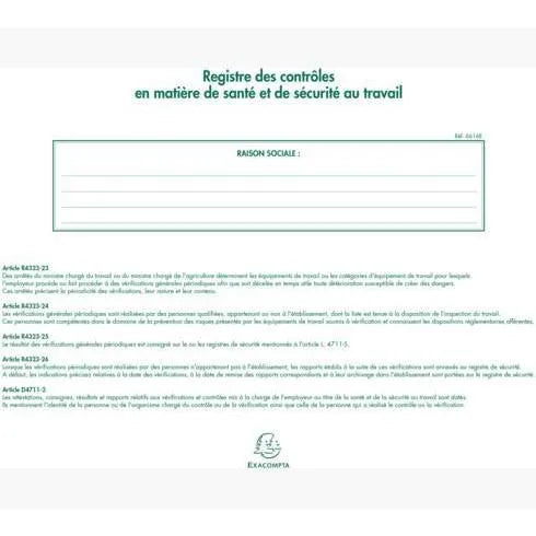 EXA Registre des Contrôles de Santé et de Sécurité 24x32-Registre-Exacompta-Papeterie du Dôme