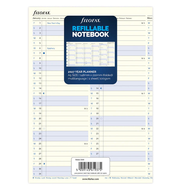 FFX A5 Recharge Notebook Planner Annuel-Recharge Notebook-Filofax-A5-2027-Papeterie du Dôme