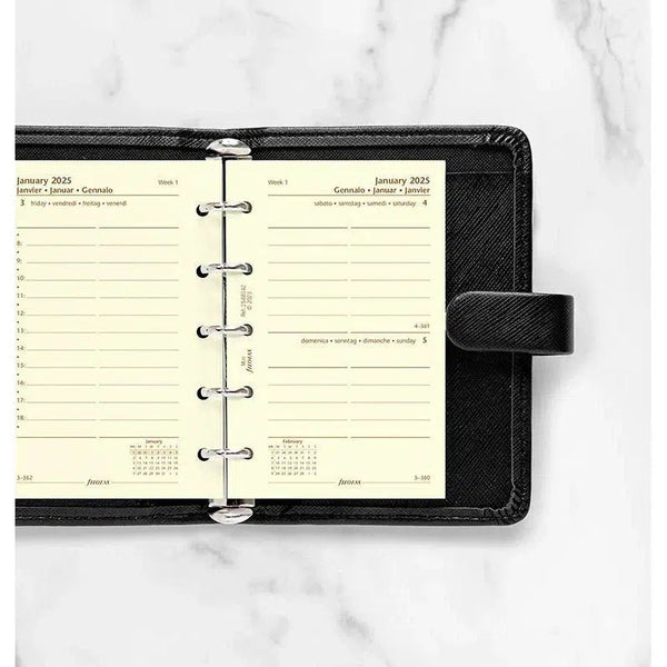 FFX Mini Agenda 1Jour/Page 4Langues Avec Heures Crème-Recharge Agenda-Filofax-Papeterie du Dôme