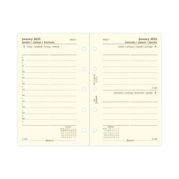 FFX Mini Agenda 1Jour/Page 4Langues Avec Heures Crème-Recharge Agenda-Filofax-Papeterie du Dôme