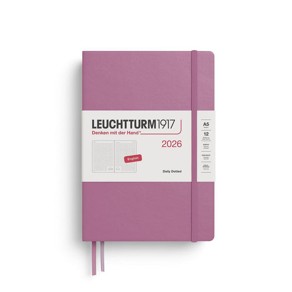 LCHT Agenda A5 Journalier Pointillés Rigide - Anglais-Agenda-Leuchtturm 1917-2026-Dusty rose-A5-Papeterie du Dôme