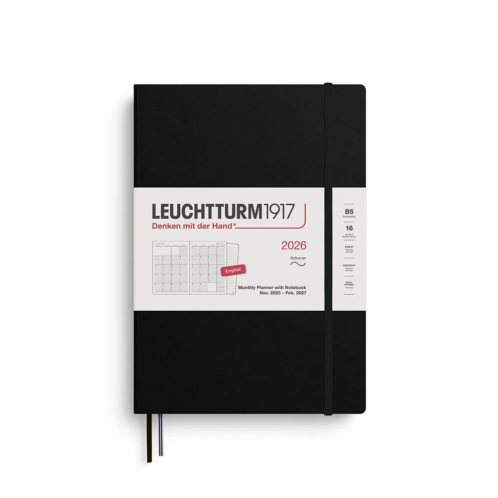 LCHT Agenda B5 Mensuel & Carnet Souple - Anglais-Agenda-Leuchtturm 1917-2026-Noir-B5-Papeterie du Dôme