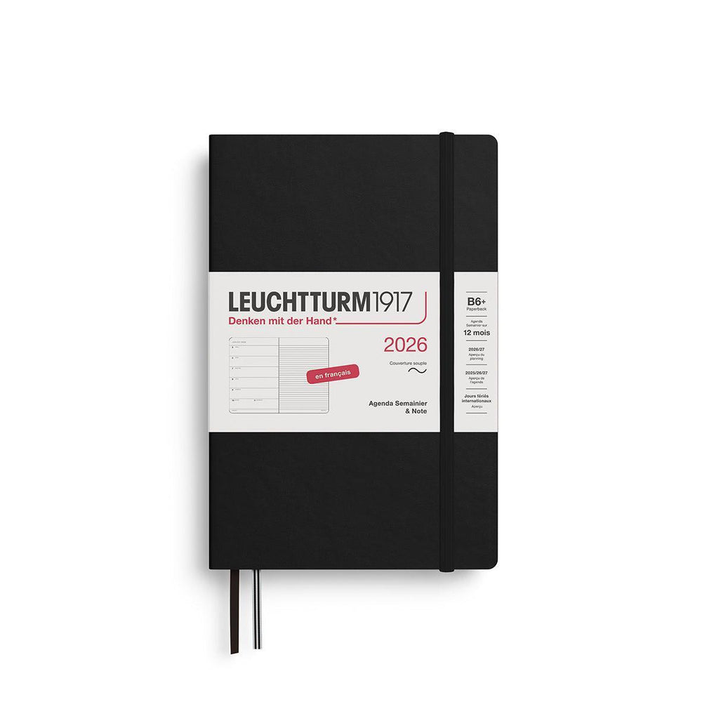 LCHT Agenda B6+ Semainier & Carnet Ligné Souple - Français-Agenda-Leuchtturm 1917-2026-Noir-B6+-Papeterie du Dôme